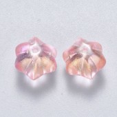 Margele sticla butoiase cu striatii roz pal cu luciu auriu 11x10x8mm (1buc)