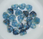 Margele sticla Cehia frunze crete 13x11mm bleumarin/crem cu striatii albastre (x2300/54308) (1buc)