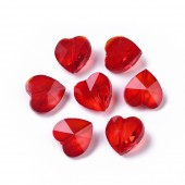 Margele sticla fatetate inimi rosii 14x14x8mm (1buc)