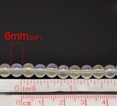 Margele sticla rotunde 6mm alb transparent cu irizatii - sirag 50buc