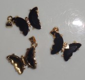 Pandant auriu, fluture cu cristale zirconiu negru 24x22x4mm (1buc)