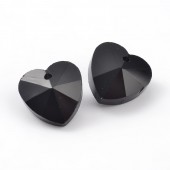 Pandant sticla fatetat inima negru 10x10x5mm (1buc)
