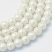 Perle sticla 10mm alb texturate - 10buc