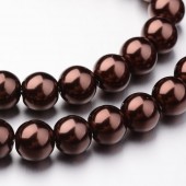 Perle sticla 8mm maro ciocolata inchis, calit. I - cca 52buc/sirag